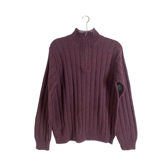 Vintage OSCAR DE LA RENTA Sweater Unisex Medium Burgundy 1/4 Zip Pullover Cotton - Picture 1 of 7